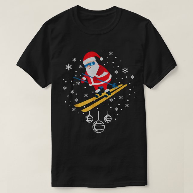 Camiseta Gracioso Esquiando Santa Navidad Ornamento Navidad (Diseño del anverso)