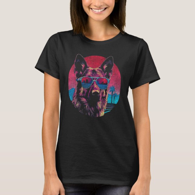 Camiseta Gracioso estilo retro Pastor Alemán usando vidrio  (Anverso)