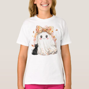 Camiseta Gracioso Fall Ghost Halloween del gato negro