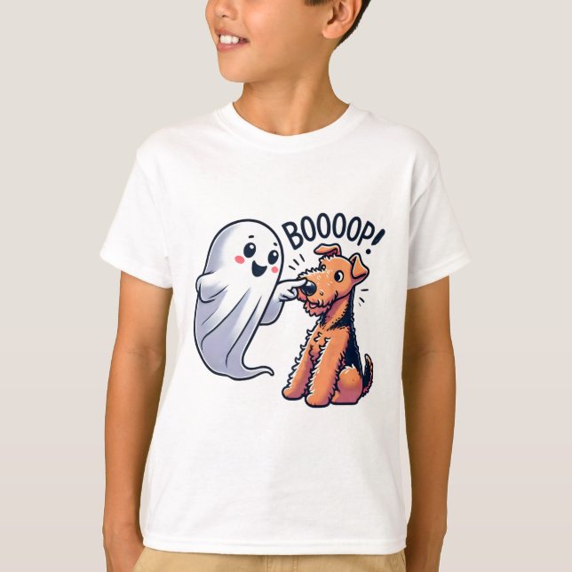 Camiseta Gracioso fantasma de Halloween Airedale Terrier Bo (Anverso)