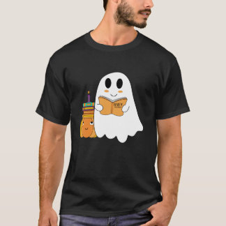 Camiseta Gracioso fantasma leyendo libros de calabaza