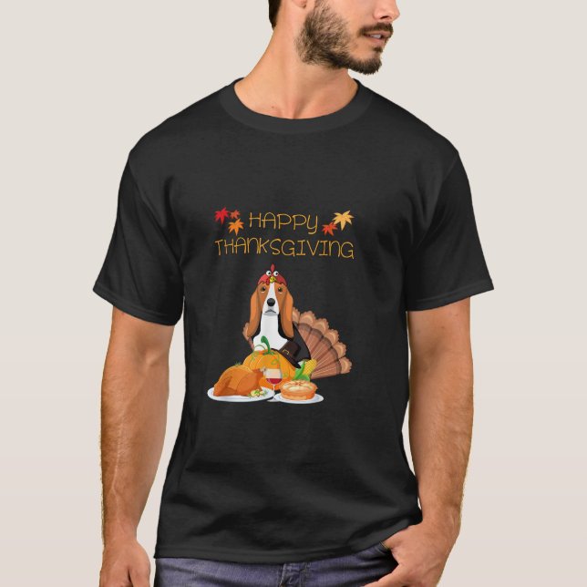 Camiseta Gracioso Feliz Día de Acción de Gracias perro perr (Anverso)