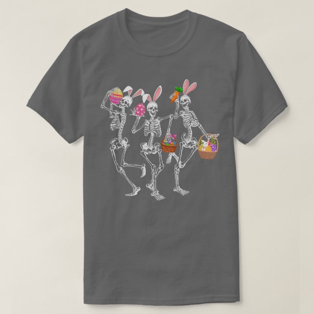 Camiseta Gracioso Feliz Día de Pascua Bailando Skeleton Bun (Diseño del anverso)