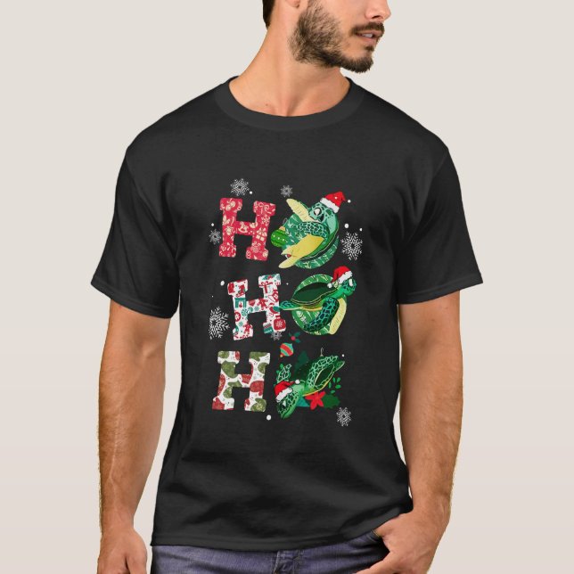 Camiseta Gracioso Feliz Navidad HO HO Turtle Santa (Anverso)