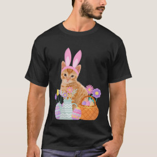 Camiseta Gracioso feliz Pascua lindo gato conejito huevos d