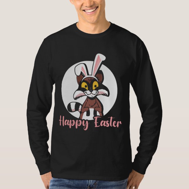Camiseta Gracioso Feliz Pascua Raccoon Bunny Egg Hunt (Anverso)