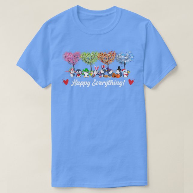 Camiseta Gracioso Feliz Todo Pingüinos Cada Temporada Todo (Diseño del anverso)