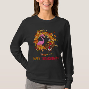 Camiseta Gracioso Flamingo De Acción De Gracias Con Turqu