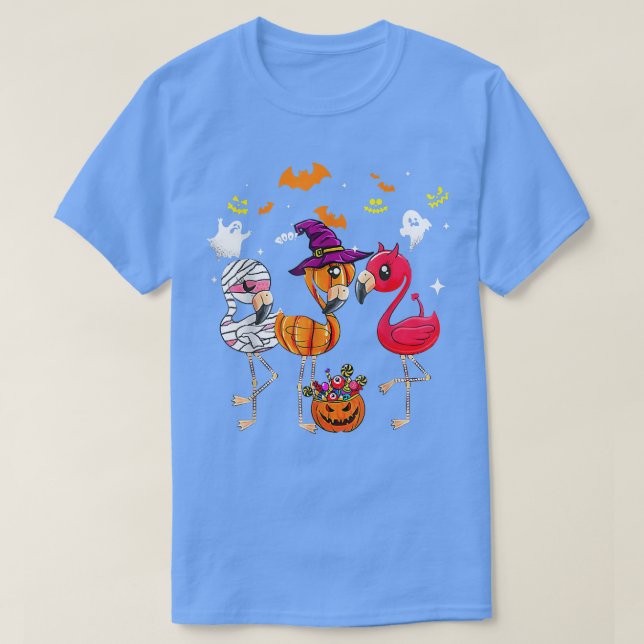 Camiseta Gracioso Flamingo Flamingoween Vampiro Bruja (Diseño del anverso)
