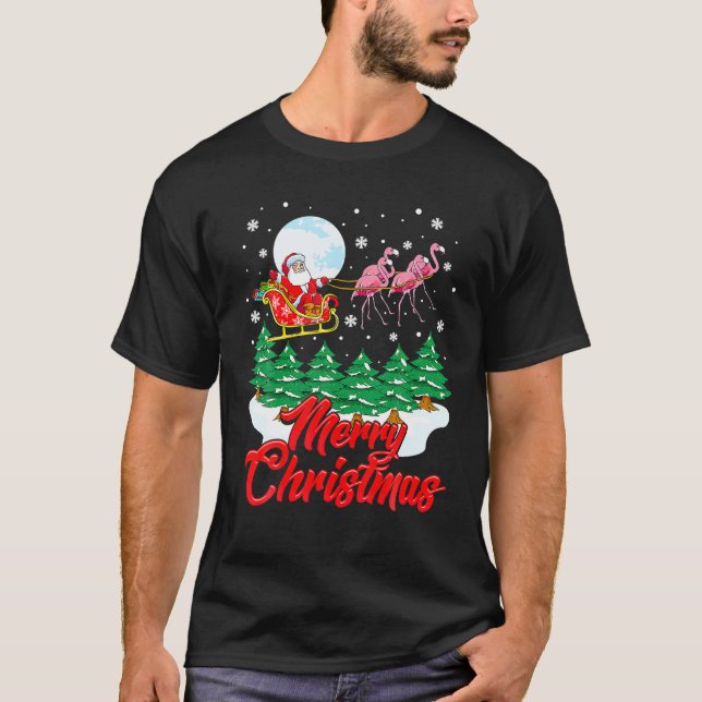 Camiseta Gracioso Flamingo Santa Merry Christmas Xmas Cute (Anverso)