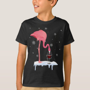 Camiseta Gracioso Flamingo Tomando Vino En Navidades Xmas P
