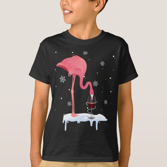 Camiseta Gracioso Flamingo Tomando Vino En Navidades Xmas P (Anverso)