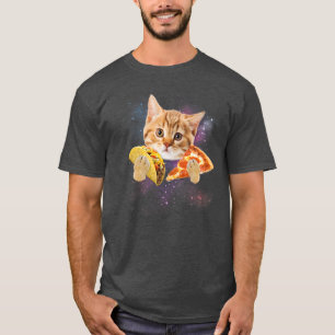 Camiseta Gracioso Galay Cat Space Cat Come Pizza y Taco