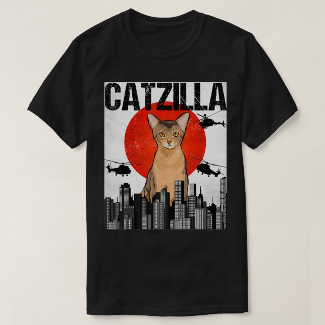 Camiseta Gracioso gato abysiniano de Catzilla japonesa vint (Diseño del anverso)