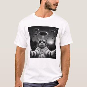 Camiseta Gracioso gato Alien Cat UFO Cat Selfie con OVNIs