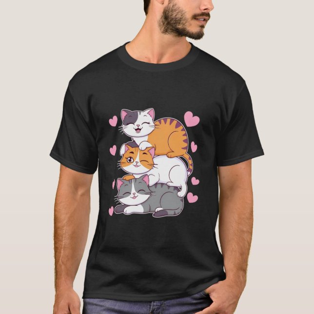 Camiseta Gracioso gato apilado de gatitos de pieles, gatos  (Anverso)