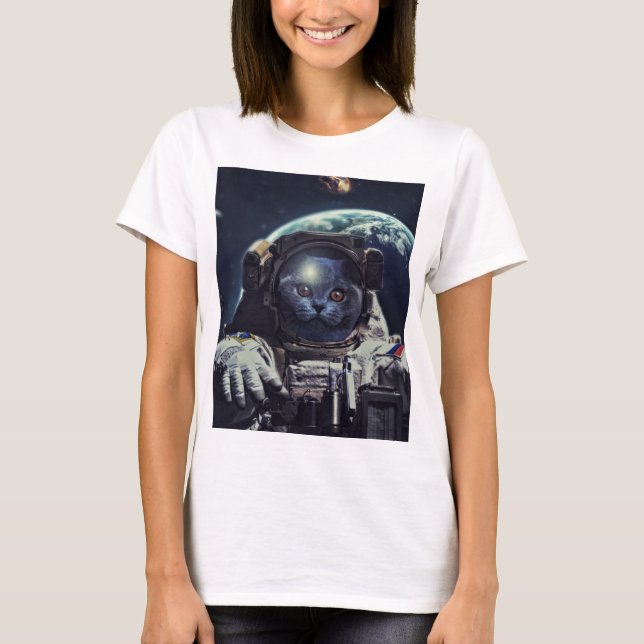 Camiseta Gracioso gato astronauta de Shorthair en el espaci (Anverso)