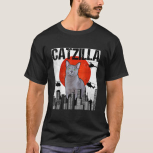 Camiseta Gracioso gato azul ruso catzilla japonés vintage