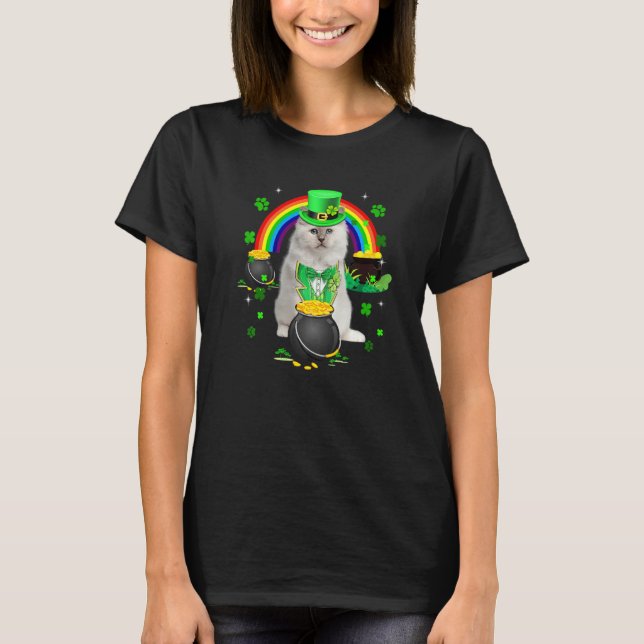 Camiseta Gracioso gato blanco Leprechaun Shamrock St. Patri (Anverso)