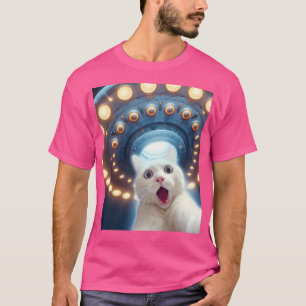 Camiseta Gracioso Gato Blanco Lover Selfie Con Ufos Alien F