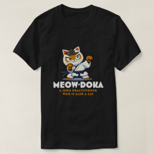 Camiseta Gracioso gato blanco y judo marrón negro cinturón