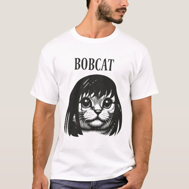 Camiseta Gracioso gato Bob Hairstyle Bobcat Gatos cómicos C (Anverso)