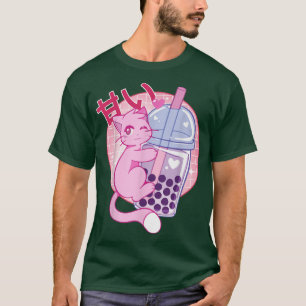 Camiseta Gracioso gato Boba Tea Bubble Tea Anime Kawaii Gif