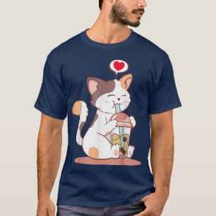 Camiseta Gracioso gato Boba Tea Bubble Tea Kawaii Anime Nek
