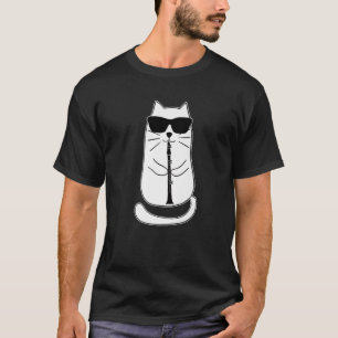 Camiseta Gracioso Gato Clarinet Con Gafas De Sol Retro