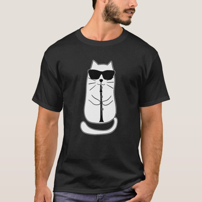 Camiseta Gracioso Gato Clarinet Con Gafas De Sol Retro (Anverso)