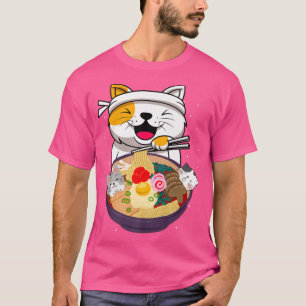 Camiseta Gracioso gato comiendo Ramen, cultura japonesa y c