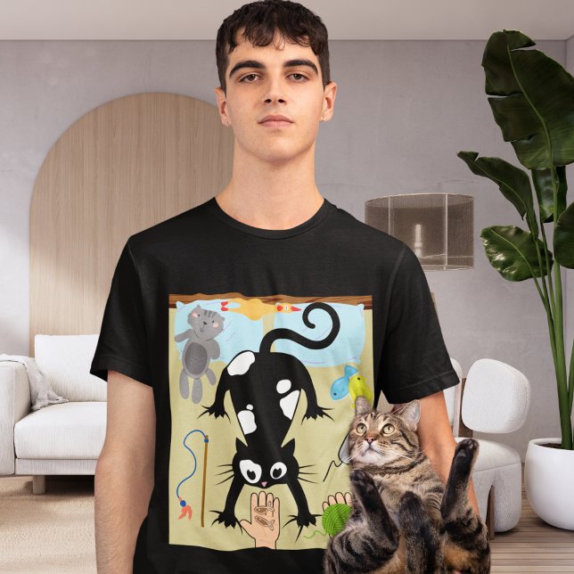 Camiseta Gracioso gato con cama, juguetes para gato, bocadi (Subido por el creador)
