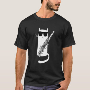 Camiseta Gracioso gato con gafas de sol jugando flauta