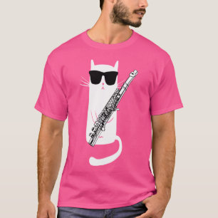 Camiseta Gracioso gato con gafas de sol jugando flauta