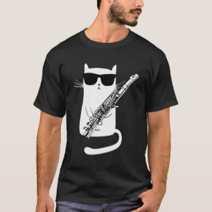 Camiseta Gracioso gato con gafas de sol jugando flauta