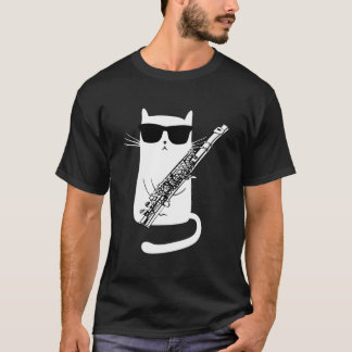 Camiseta Gracioso gato con gafas de sol jugando flauta