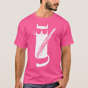 Camiseta Gracioso gato con gafas de sol jugando flauta