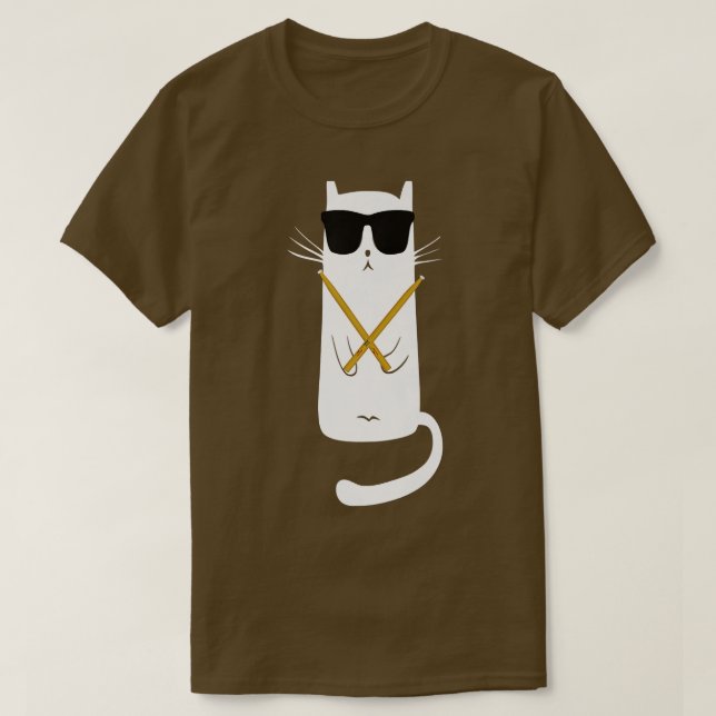 Camiseta Gracioso gato con gafas de sol tocando tambores Dr (Diseño del anverso)