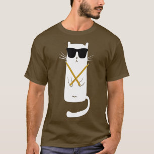 Camiseta Gracioso gato con gafas de sol tocando tambores Dr