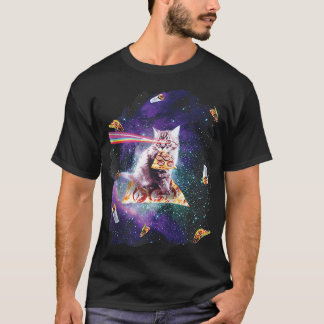 Camiseta Gracioso gato con ojos láser arco iris montando Pi