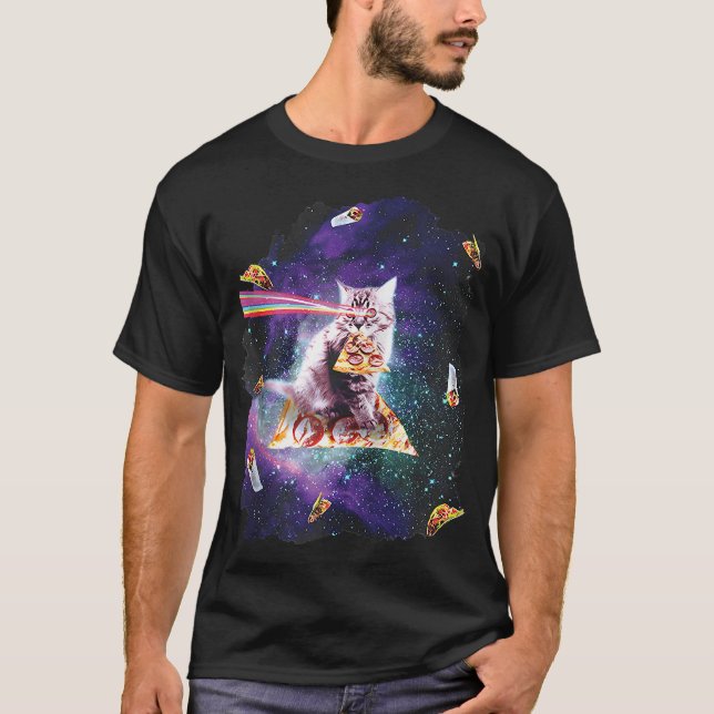 Camiseta Gracioso gato con ojos láser arco iris montando Pi (Anverso)