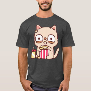 Camiseta Gracioso Gato Crema Comer Popcorn