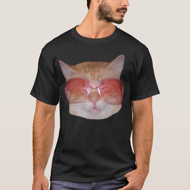 Camiseta Gracioso Gato Cute Geeky Hipster Viendo Gafas (Anverso)