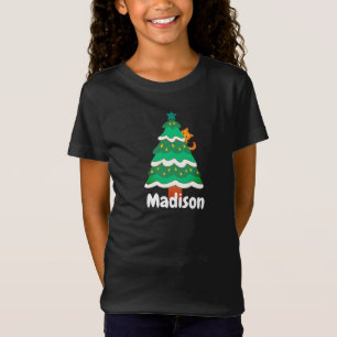 Camiseta Gracioso gato de árbol de navidad lindo personaliz