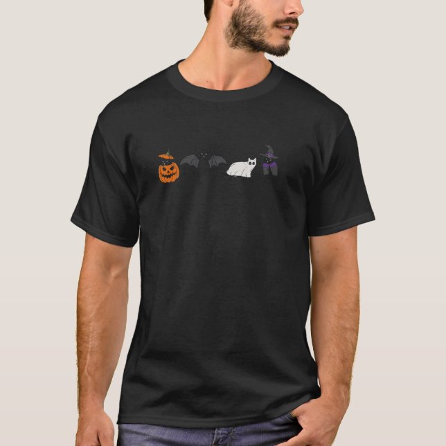 Camiseta Gracioso Gato De Calabaza Fantasma Gato Negro Hall (Anverso)