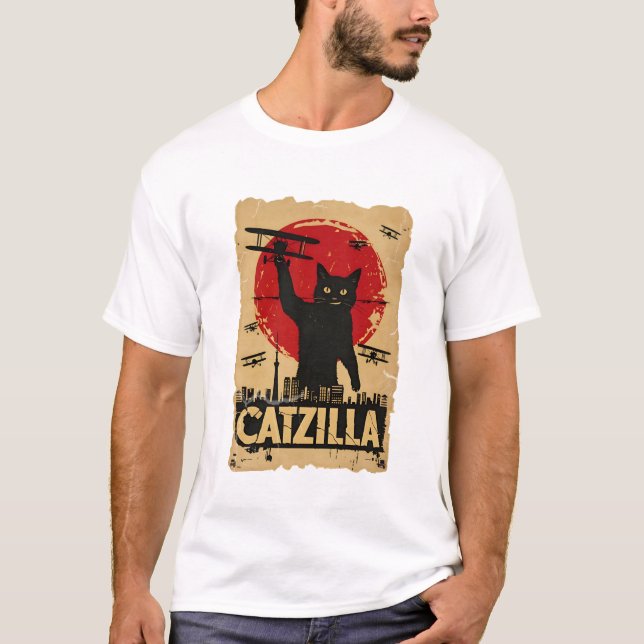 Camiseta Gracioso gato de Catzilla, parodia de gato (Anverso)