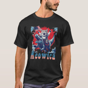 Camiseta Gracioso gato de Meowica montando un dinosaurio ce