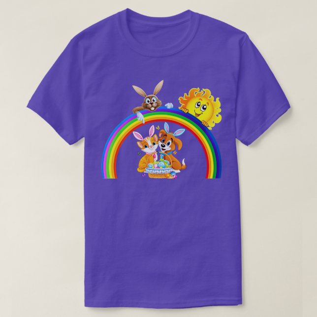 Camiseta Gracioso Gato De Pascua Y Doggy Con Orejas De Cone (Diseño del anverso)