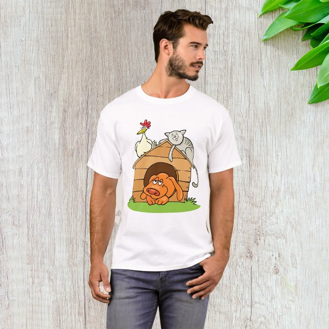 Camiseta Gracioso gato de perro y pollo en Doghouse (Subido por el creador)