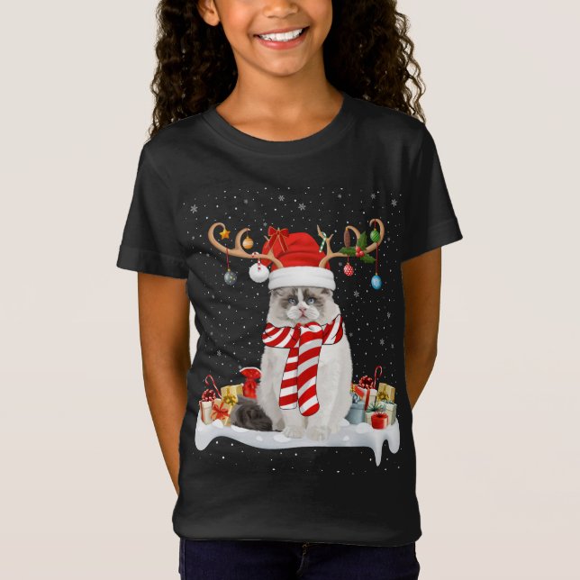 Camiseta Gracioso gato de Ragdoll Ragdoll con luz de reno d (Anverso)